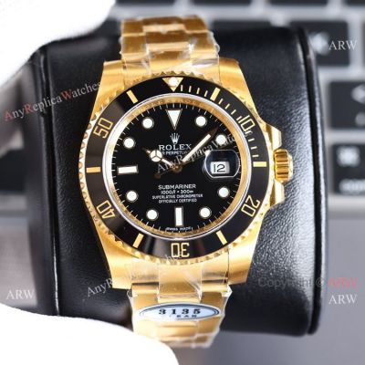 Clean Factory Superclone Rolex Submariner Cal.3135 Watch 904L Yellow Gold Black Ceramic 40mm